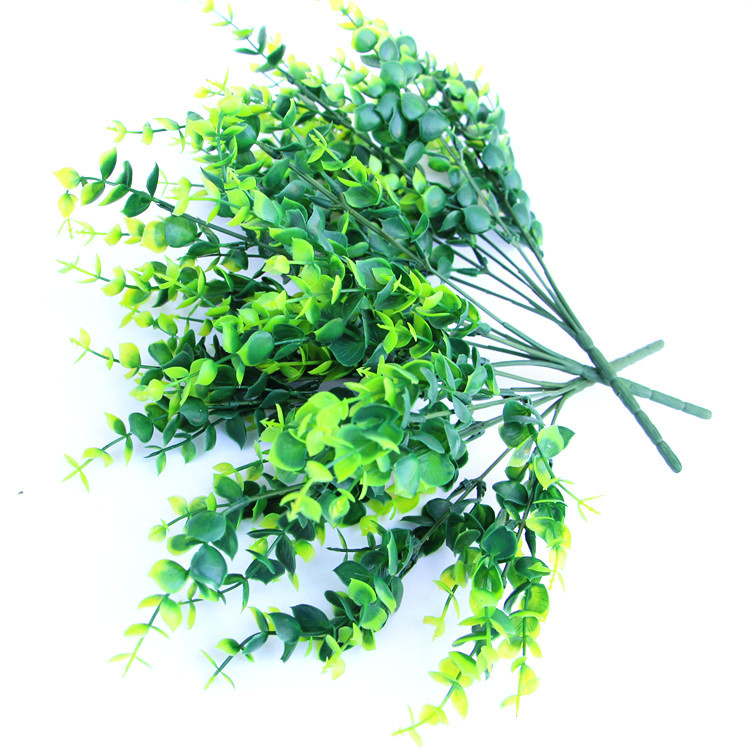 厂家直销植物墙配草把束绿植 尤加利草叶子 仿真塑料假花装饰绿叶